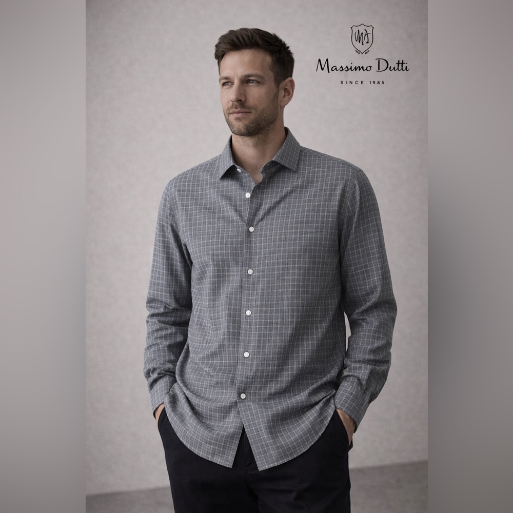 Massimo Dutti Grey Windowpane Button-Down Shirt - image 1